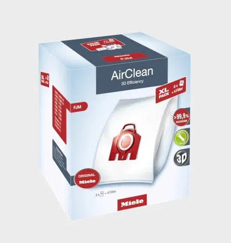 Miele Original XL Pack AirClean 3D FJM Vacuum Cleaner Bags. 8 Bags &amp; 4 Filters