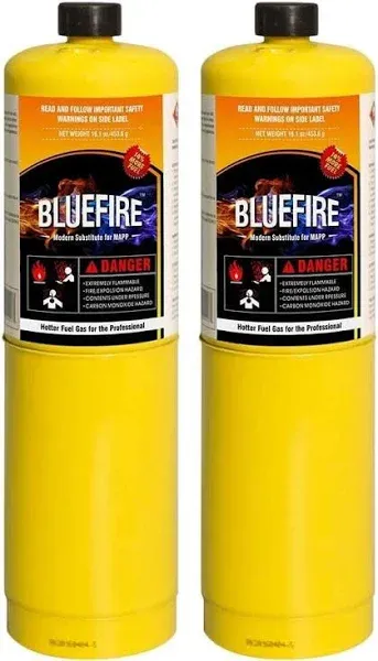 BLUEFIRE 14.1 oz MAP MAPP Gas Cylinder 99.9% High Purity Propylene Equal to MAP-PRO Hotter than Small Propane Tank Torch Fuel No Propane Odor Available MAP GAS Cylinder Torch Kit (Pack of 2)