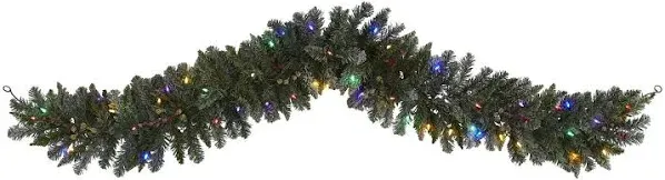 Nearly Natural Flocked Artificial Christmas Garland with 50 LED Lights and Berries