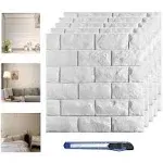 30 Pcs 3D Wall Panels, White Brick Printable 3D Wallpaper Stick and Peel, Self Adhesive Waterproof Foam Faux Brick Paneling for Bedroom, Bathroom,