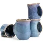 Elanze Designs Reactive Glaze 14 Ounce Ceramic Handwarmer Mugs Set of 4, Blue Ocean Sunrise