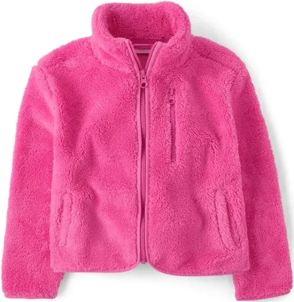 Girls Sherpa Zip Up Jacket - Pink