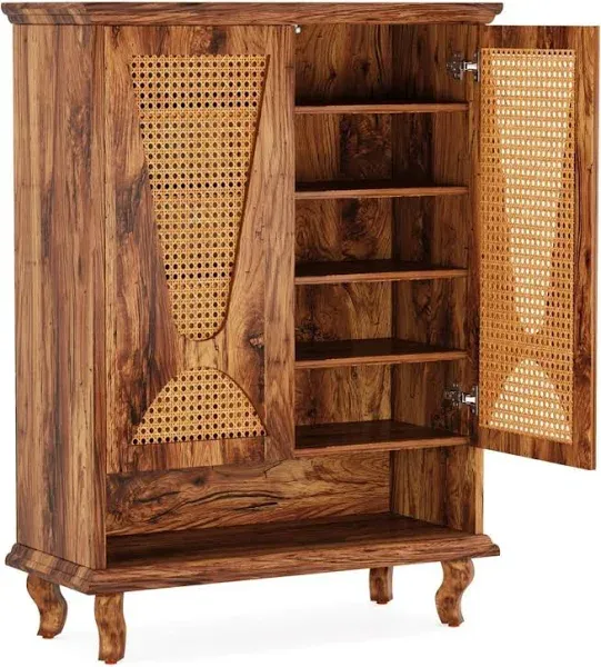 Tribesigns Rattan Shoe Cabinet for Entryway 5-Tier Large Hidden Shoe Organizer Cabinet with Ventilated Doors