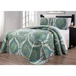 - 3-Piece Oversize (115 X 95) Fine Printed Prewashed Quilt Set Reversible Bed...