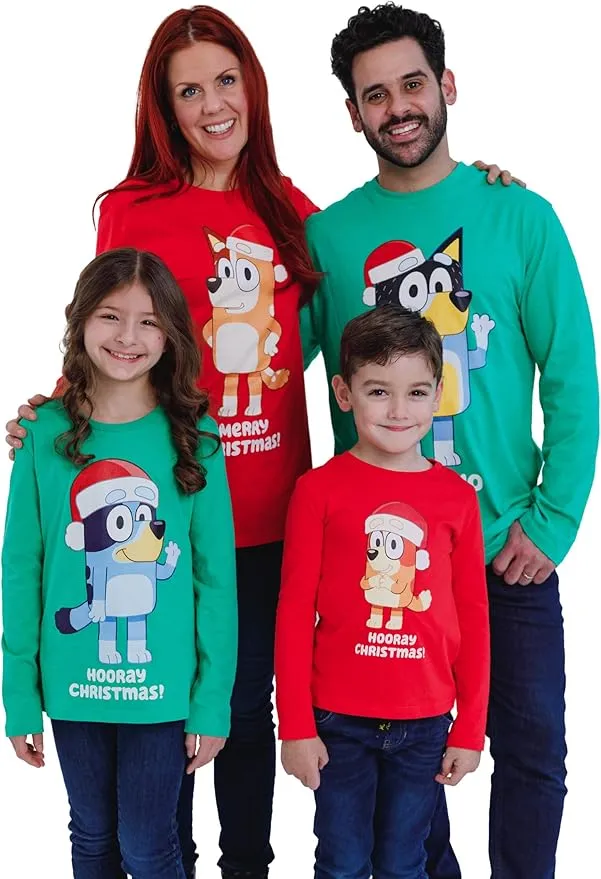 Bluey Christmas Matching Family Long Sleeve T-Shirt Toddler to Adult