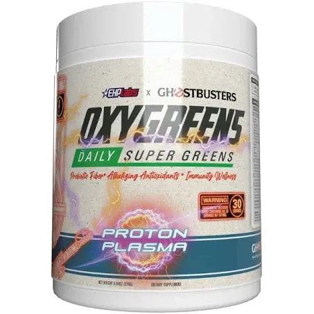 EHPlabs x Ghostbusters OxyGreens Super Greens Powder - Spirulina Powder, Super Greens Powder Superfood with Prebiotic Fibre, Alkalizing Antioxidants & Immunity Wellness, 30 Serves (Proton Plasma)