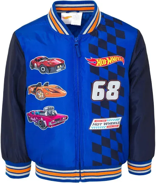 Hot Wheels Zip Up Varsity Bomber Jacket Toddler to Big Kid Sizes (3T - 10-12)