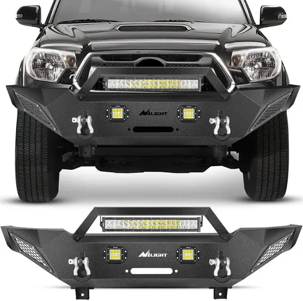 Nilight Front Bumper Full Width Solid Steel Fit for 2005 2006 2007 2008 2009 2010 2011 2012 2013 2014 2015 Toyota Tacoma Pickup Truck Winch Plate