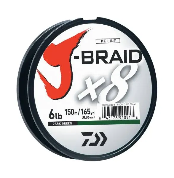 Daiwa J-Braid X8 Braided Fishing Line - 330 Yards (300M) Dark Green Fishing Line