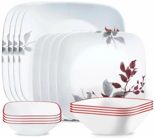 Corelle Boutique Square Kyoto Leaves 16-Piece Dinnerware Set