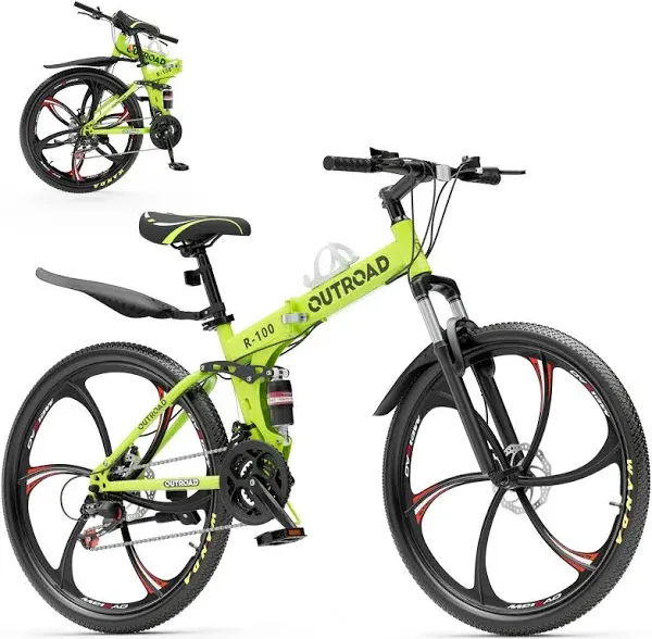 26 Inch Folding Mountain Bike, 21 Speed Full Suspension Bicycle w/High