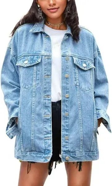 Omoone Women's Oversized Mid Long Denim Jacket