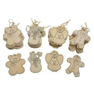 S&S Worldwide Unfinished Wood Holiday Ornaments To Decorate. Pre-Print