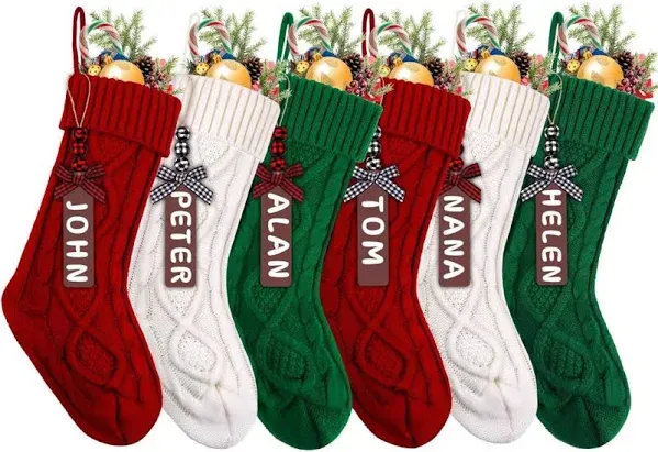 6PACK Christmas Stockings,18In<wbr/>ches Large Cable Knitted Stocking Personalized ...