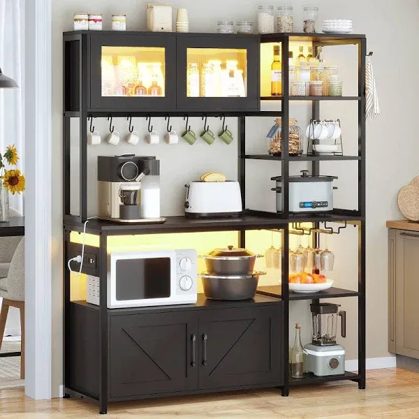 Bakers Rack for Kitchen with Storage and Coffee Bar Cabinet