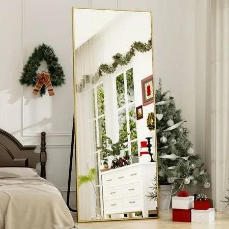 Oversized Full Length Mirror, 76" x 34" Rectangle Full Body Mirror, Floor Mirror, Freestanding, Aluminum Alloy Frame, Wall Mounted or Lean on The Wall for Bedroom, Black