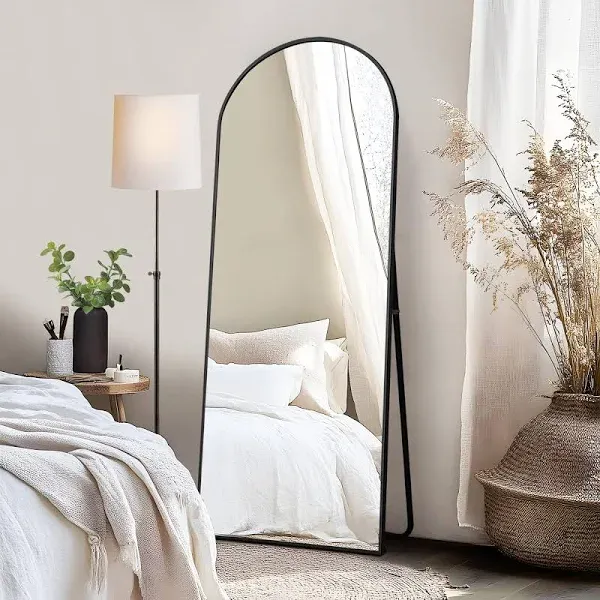 Grungis Arched Full Length Mirror with Stand Mirror Full Length Aluminum Alloy Thin Frame Full Body Mirror