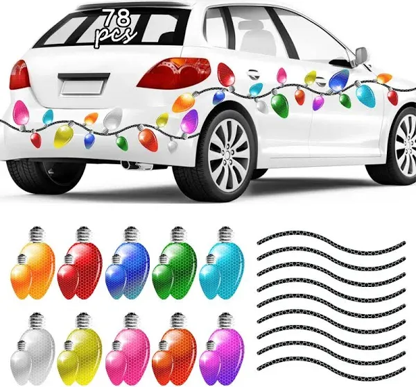 78 Pcs Christmas Car Reflective Bulbs Magnets Decorations 50 Christmas Refrigerator Bulbs Light Shaped