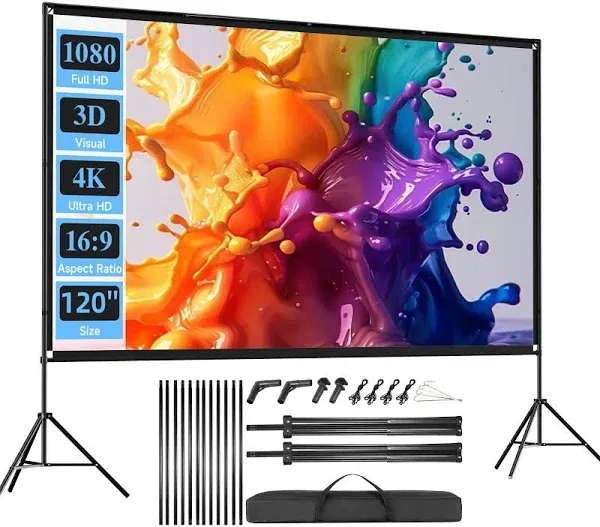 Outdoor Projector Screen with Stand, 120 inch Foldable Projector Screens with...