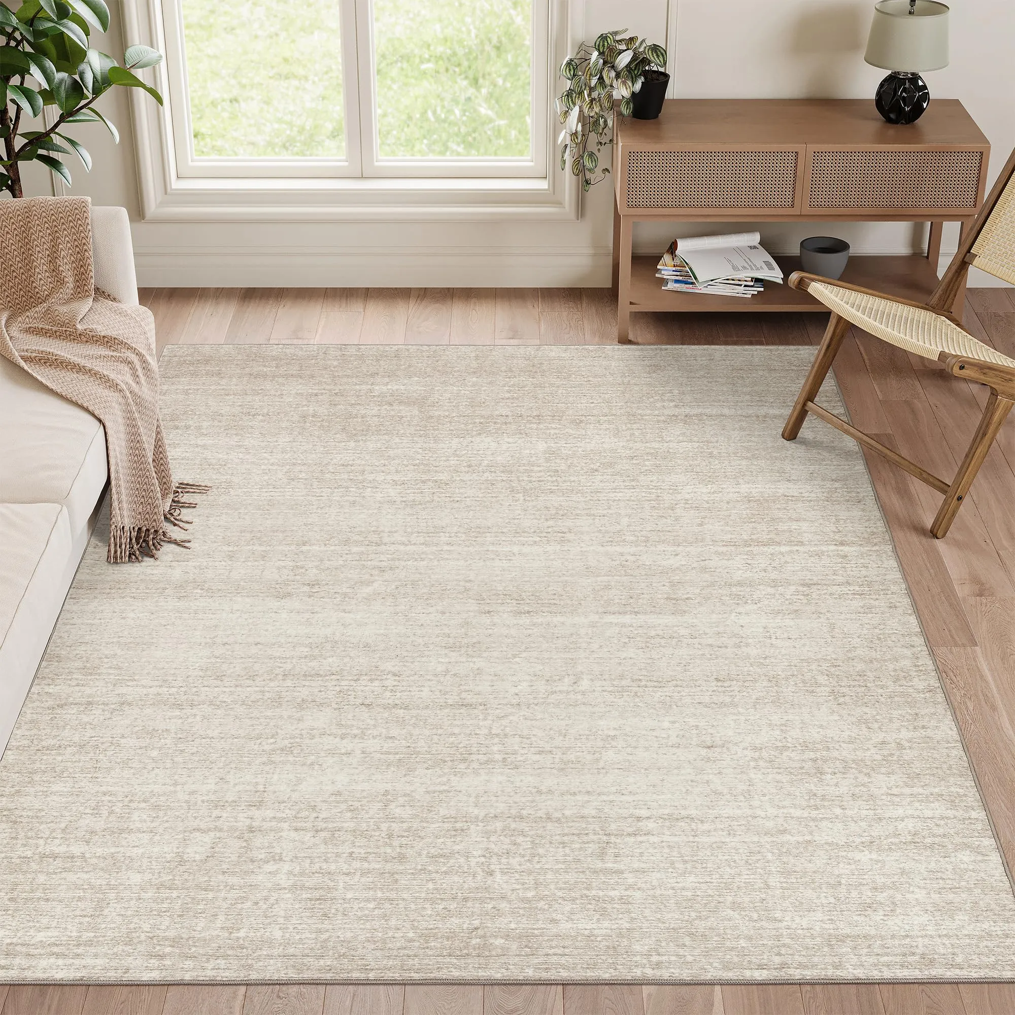 Valenrug Washable Rugs 3x5 - Stain Resistant 3x5 Area Rugs for Living Room, Non Slip Backing Printed Rugs for Bedroom, Folable Machine Washable Area Rug(3'x5', Beige)