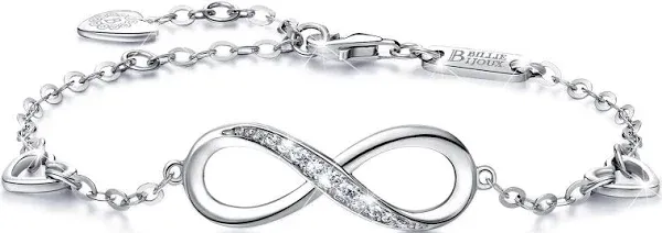 Womens 925 Sterling Silver Infinity Endless Love Symbol Charm Adjustable Bracelet