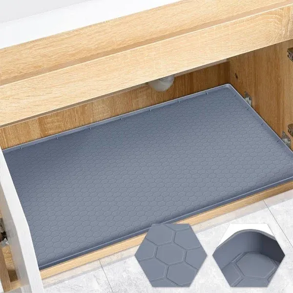 Under Sink Mat 34&#034;x22&#034; Silicone Waterproof Tray for Kitchen &amp; Bathroom Grey