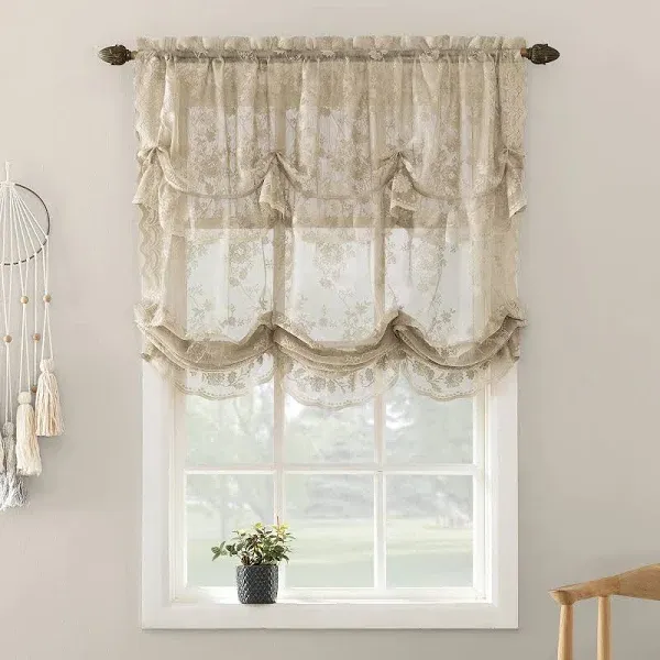 No. 918 Alison Floral Lace Sheer Rod Pocket Kitchen Curtain Tier Pair