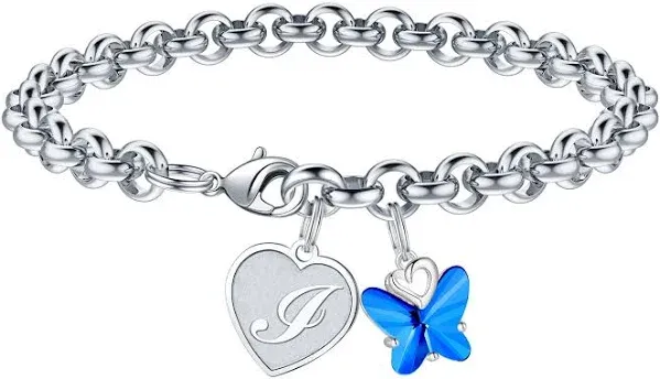 IEFWELL Girls Crystal Heart Initial Charm Bracelet