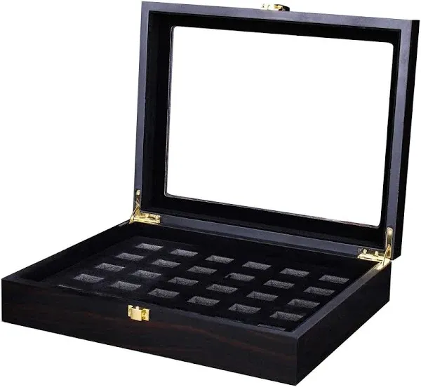 WISHDIAM 30 Slots Championship Ring Display Case Display Case for Sports Rings baseball Ring Display Wooden Box