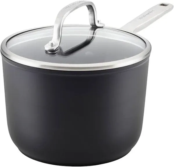 KitchenAid Hard-Anodized Induction Nonstick Sauce Pan with Lid, 2-Quart, Matte Black