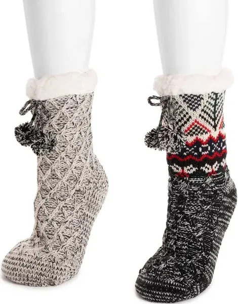 MUK LUKS Women&#039;s 2-Pair Tall Pom Cabin Socks