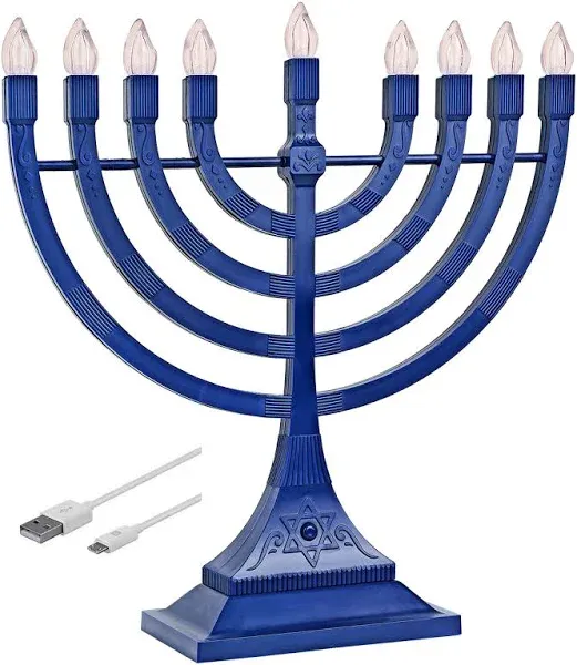 Traditional LED Electric Blue Hanukkah Menorah