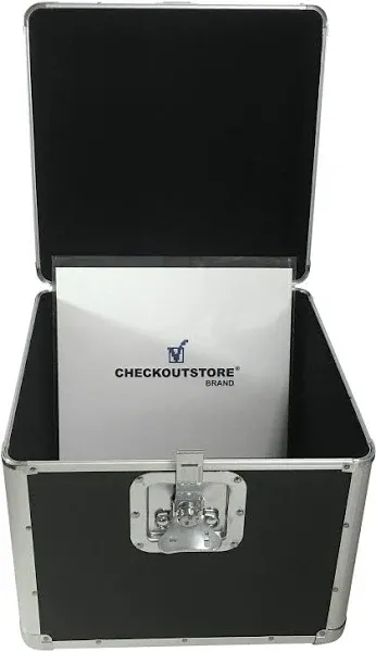 CheckOutStore Black Aluminum 12" LP Vinyl Record Storage Box (Holds 50 Records)