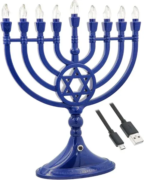 Traditional LED Electric Blue Hanukkah Menorah