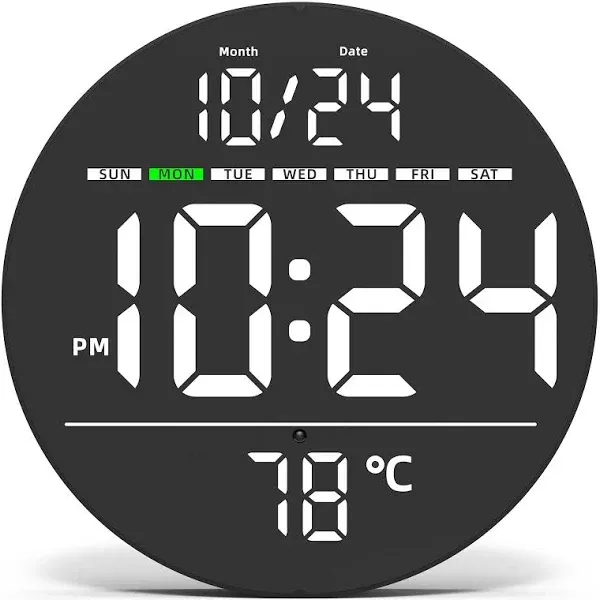 Digital Wall Clock with Large LED Display, Auto-Brightnes<wbr/>s, Temperature, Low-...