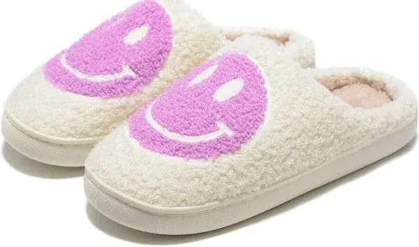 Retro Fuzzy Face Slippers for Women Men, Retro Soft Fluffy Warm Home Non-Slip Couple Style Casual Smile Face Slippers Indoor Outdoor Anti-Skid Warm Cozy Foam Slide Fuzzy Slides with Soft Memory Foam Shoes