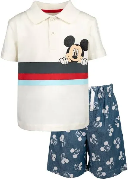 Disney Toddler Boys Lion King Mickey Mouse Polo Shirt and Shorts Outfit Set