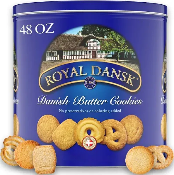 ROYAL DANSK Danish Butter Cookies, 48oz Exclusive Tin, Traditional Assortment, Holiday Gifts, Made with Real Butter, Perfect for Sharing with Recyclable Tin