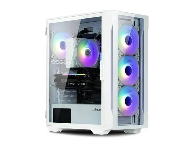 Zalman i3 NEO TG ATX Gaming PC Computer Case, 4 x 120mm Infinity Mirror ARGB Fans, Tempered Glass Front & Side Panel, Premium Mid-Tower Chassis, White