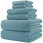 POLYTE Oversize, 60 x 30 in., Quick Dry Lint Free Microfiber Bath Towel Set, 6 Piece (Green, Waffle Weave)