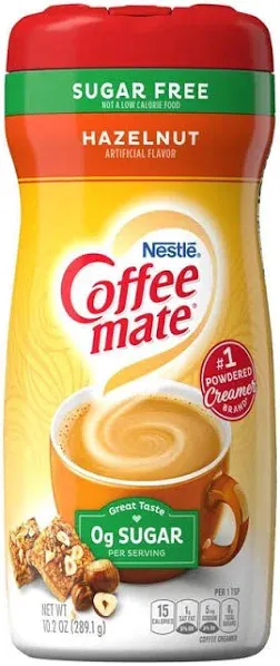 NEW NESTLE COFFEE MATE SUGAR FREE HAZELNUT FLAVOR POWDERED CREAMER 10.2 OZ 289G