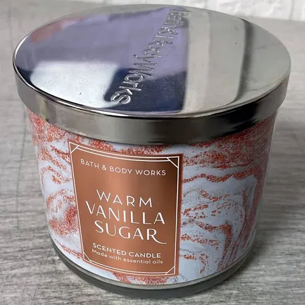 White Barn Candle Company Bath and Body Works 3-Wick Scented Candle w/Essential Oils - 14.5 oz - Warm Vanilla Sugar (Vanilla, White Orchid, Sparkling Sugar, Fresh Jasmine, Creamy Sandalwood)