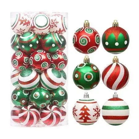 30PCS Christmas Balls Ornaments - 2.36&#034; Red Green White Xmas Balls Decoration, S