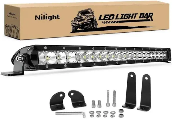 Nilight - 40004C-A LED Light Bar 21inch 100W Spot & Flood Combo Single Row 9000LM Off Road 3D LED Fog & Driving Light Roof Bumper Light Bars for Jeep Ford Trucks Boat , 2 Years Warranty