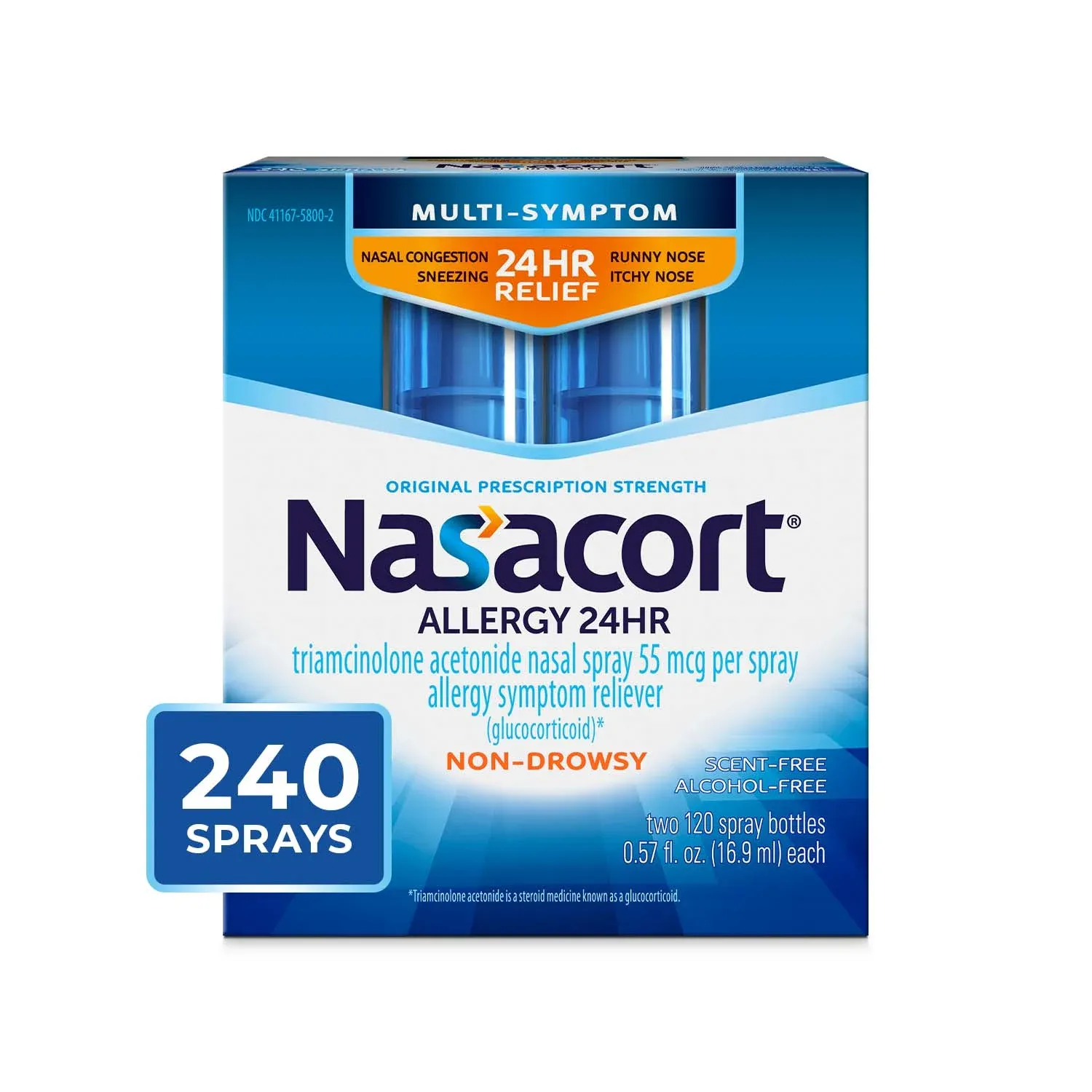 Nasacort 24HR Allergy Nasal Spray, Non-drowsy, 120 Sprays, 0.57 fl.oz. 2pk