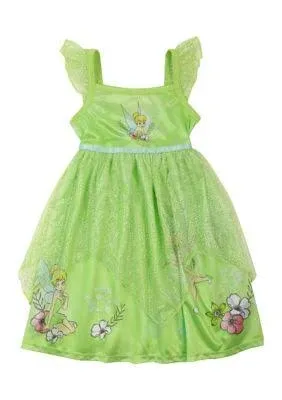 Disney Tinkerbell Girl&#039;s Green Shimmery Tulle Fantasy Nightgown, Gown