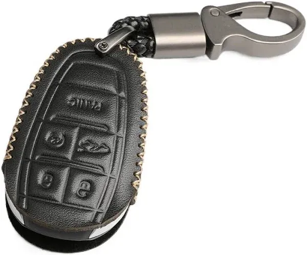 Black Leather Cover For Alfa Romeo Giulia Stelvio 5 Buttons Key Fob Case