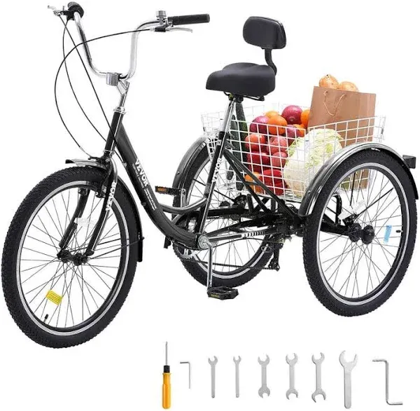 VEVOR Adult Tricycles Bike, 7 Speed Adult Trikes, 20 Inch Three-Wheeled Bicycles