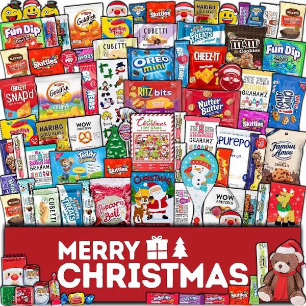 Christmas Care Package 75 Count Candy Toys Snacks Cookies Bars