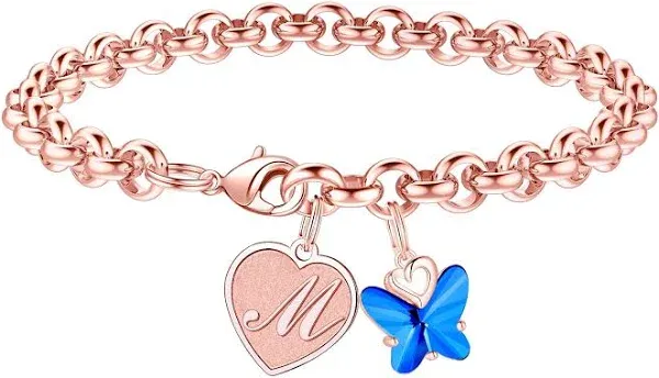 Girls IEFWELL Butterfly Heart Initial Charm